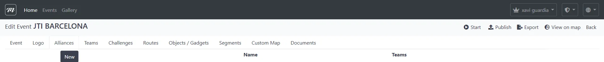 Alliances tab showing the empty alliance list