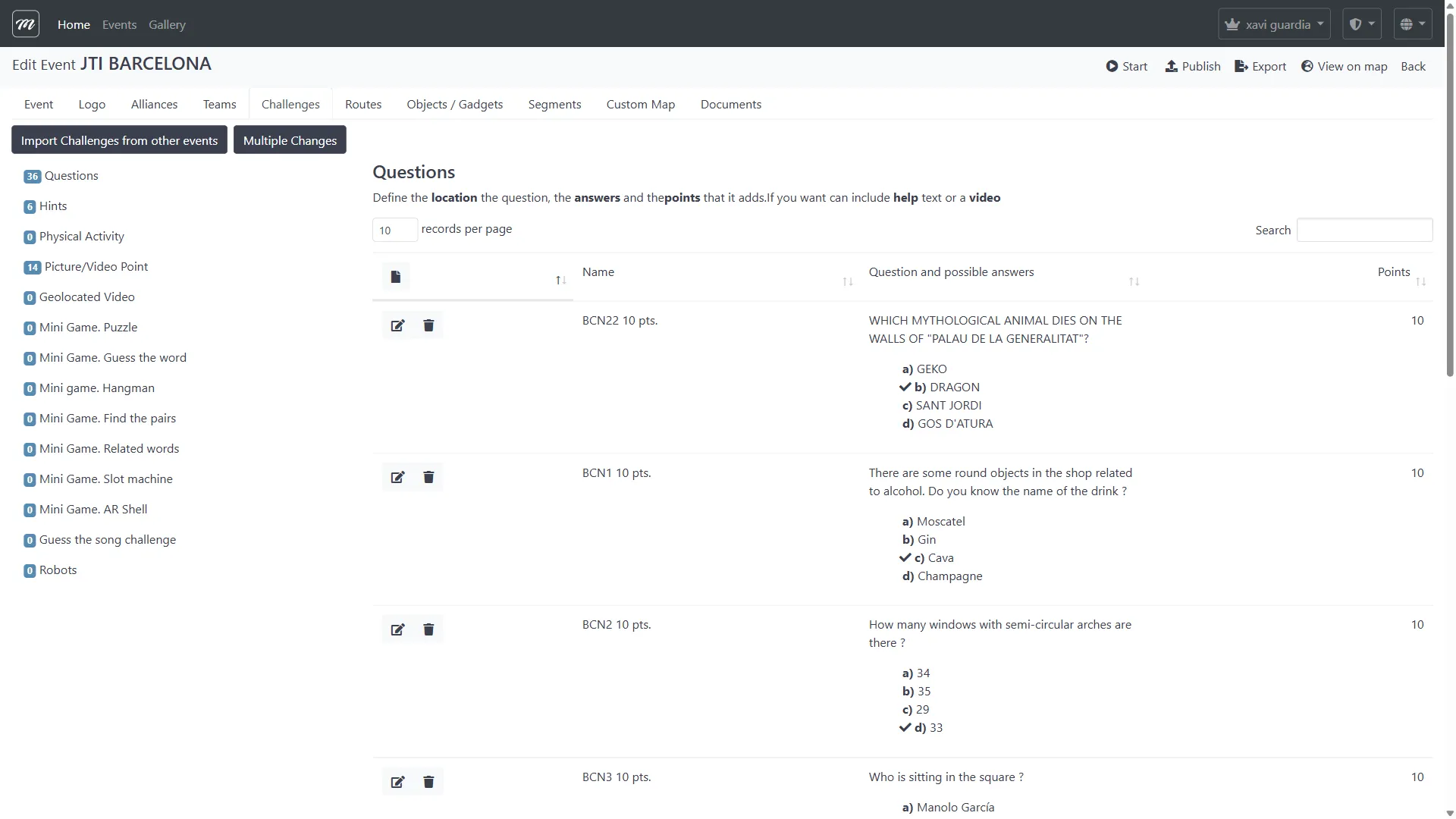 Challenges list showing 56 challenges with type sidebar counting 14 challenge types
