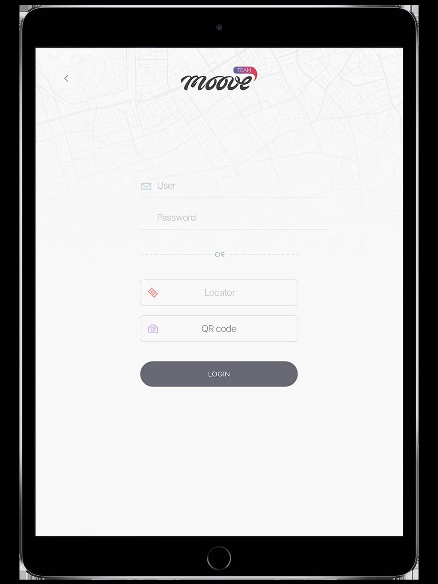 Login screen with the locator code field
