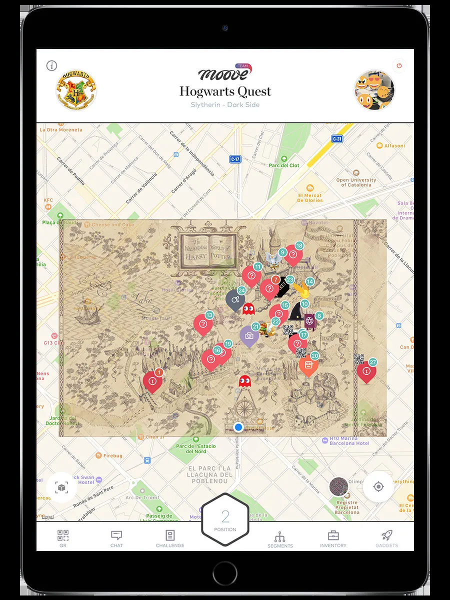 Map with collectible objects and challenge markers visible