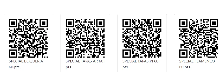 Printable QR codes showing challenge names and point values