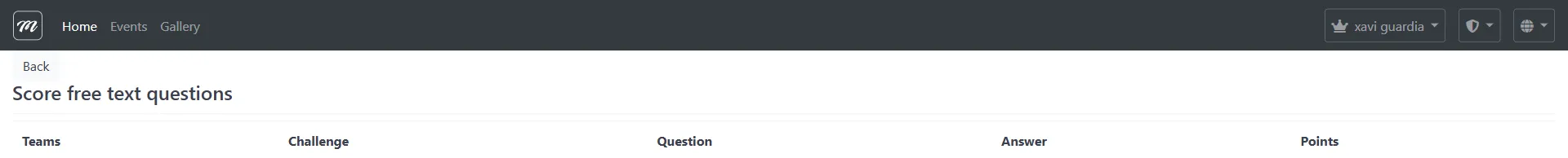 Score free text questions page with interactive scoring table