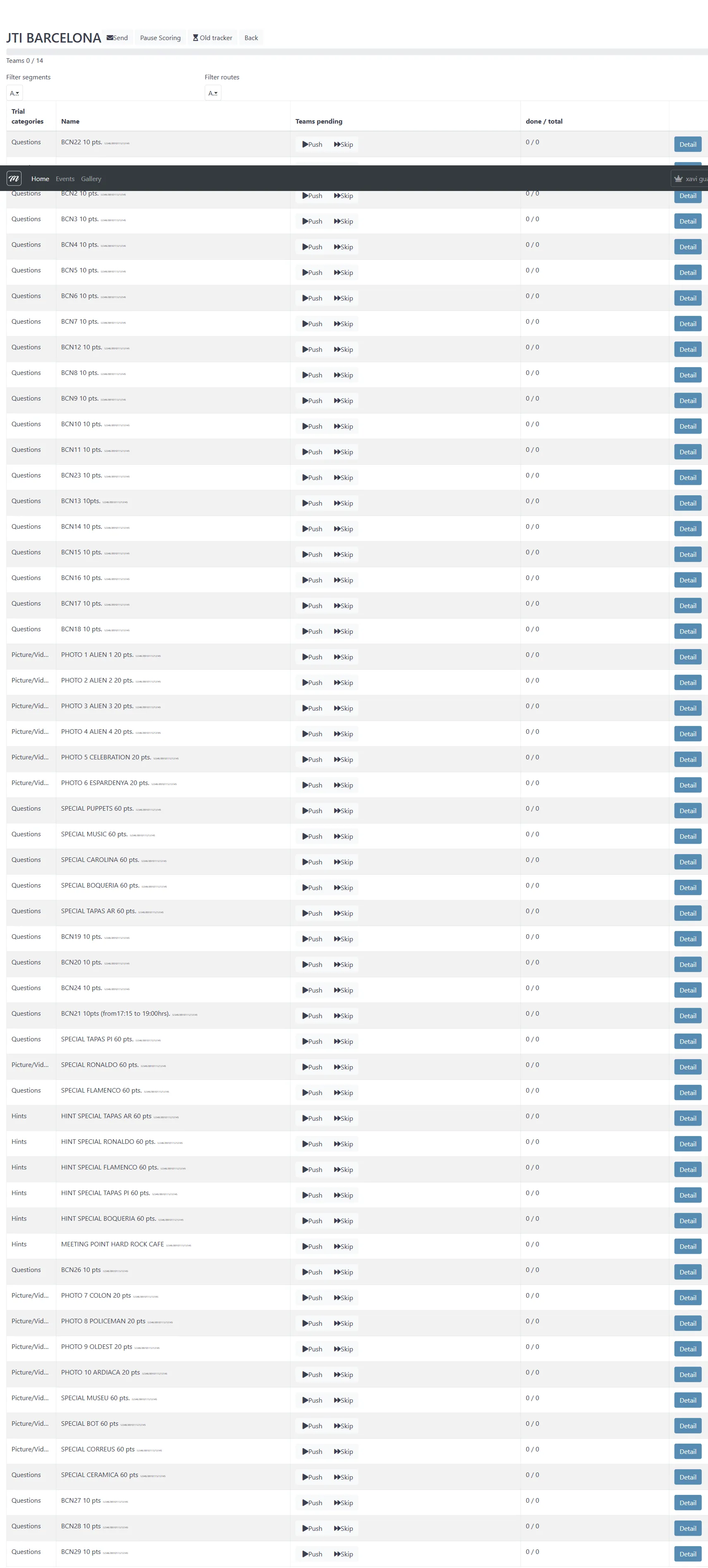 Challenge rows showing team pending counts and completion ratios
