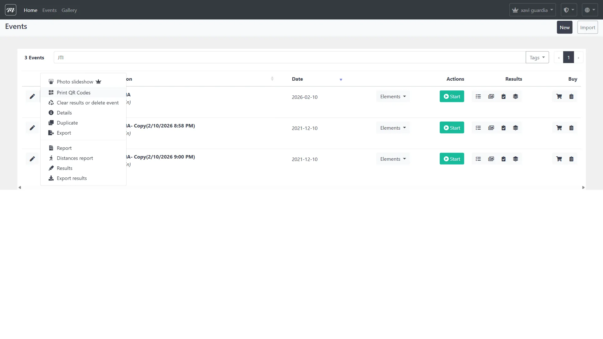 Menú desplegable de fila (captura)