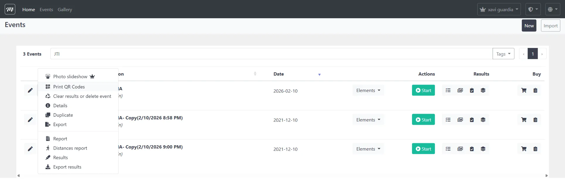 Row dropdown menu (screenshot)