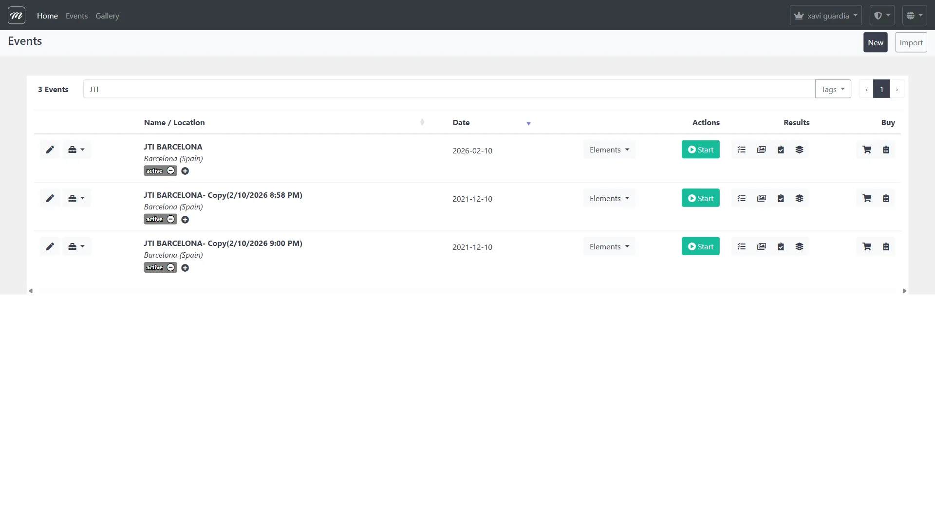 Lista de eventos tras una descarga de exportación exitosa
