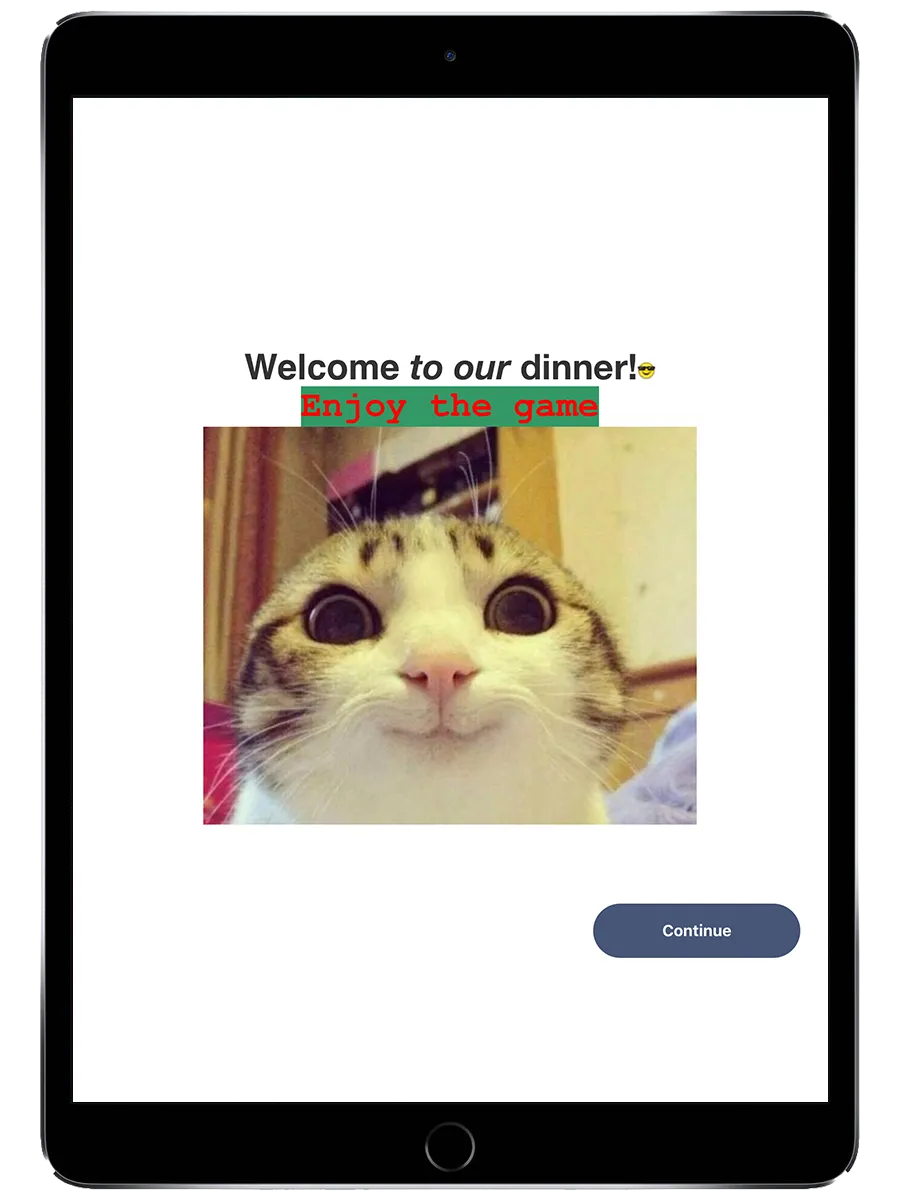 Prizes challenge welcome screen with event branding and Continue button