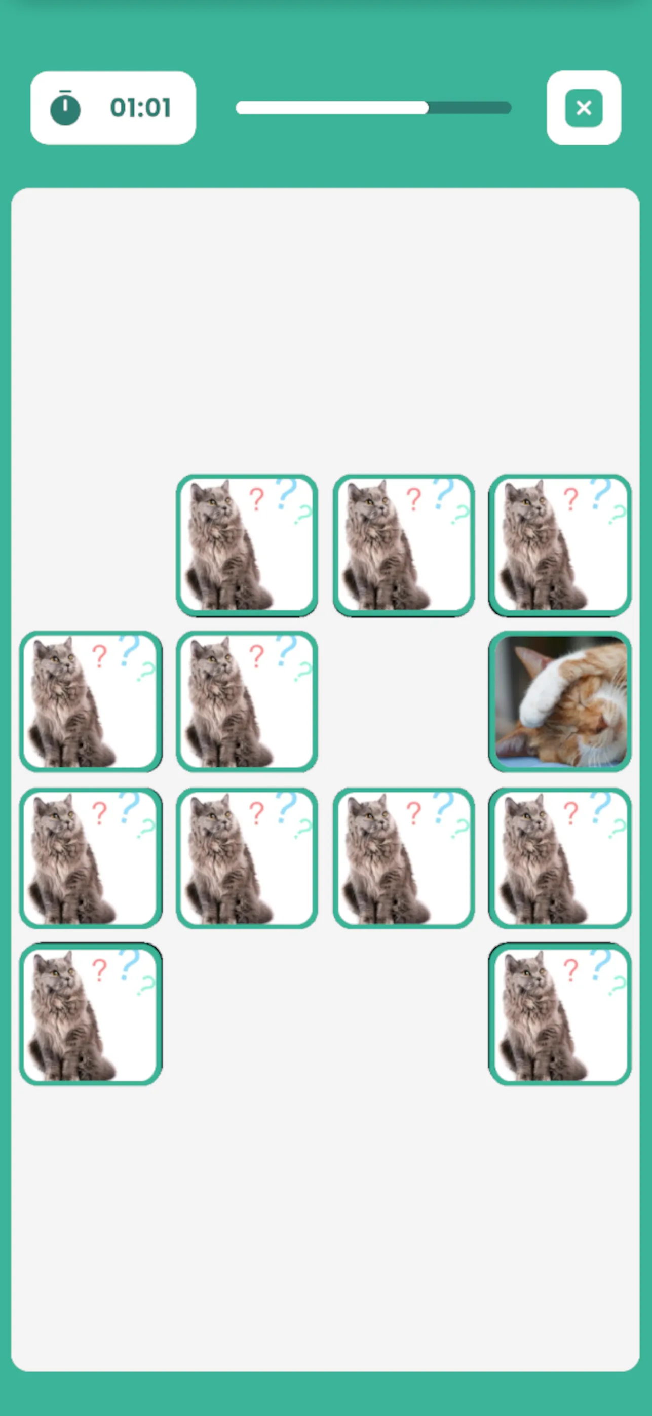 MooveGoXR memory challenge with cat images on a card grid