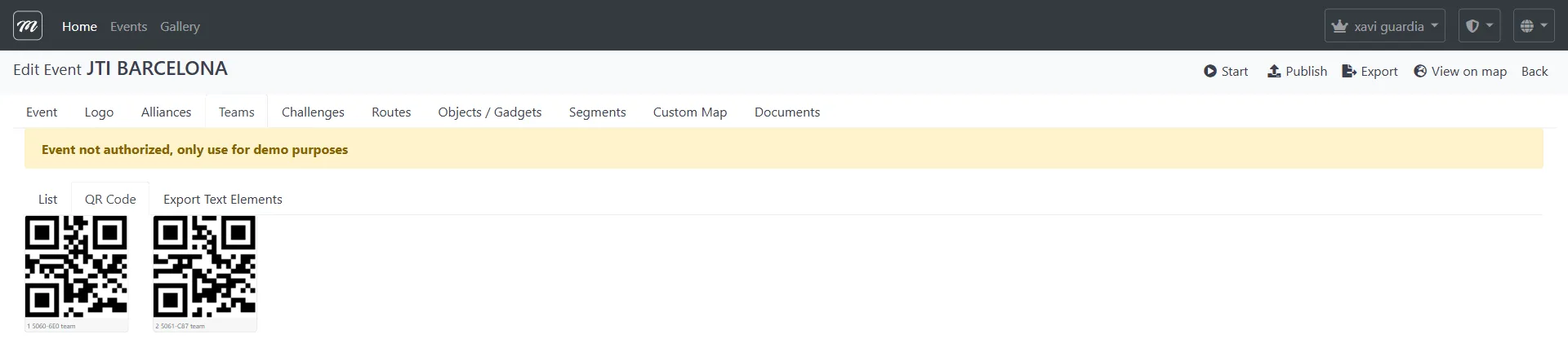 QR Code sub-tab showing team activation codes